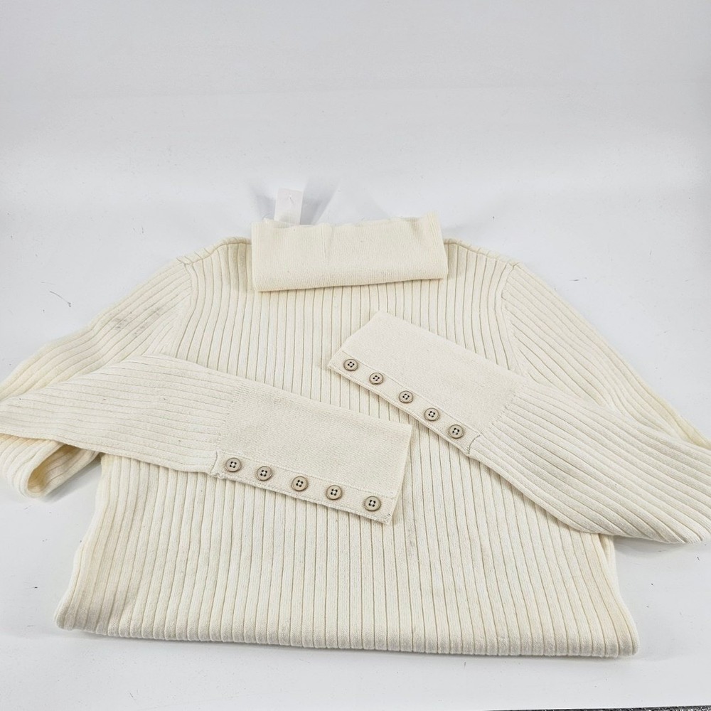 Talbots Turtleneck Women S Ivory NWT  Ribbed Button Cuff Sweater Fall Winter